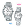 MTP-LTP-V006D-7B couple watch in silver stainless steel & white analog dial