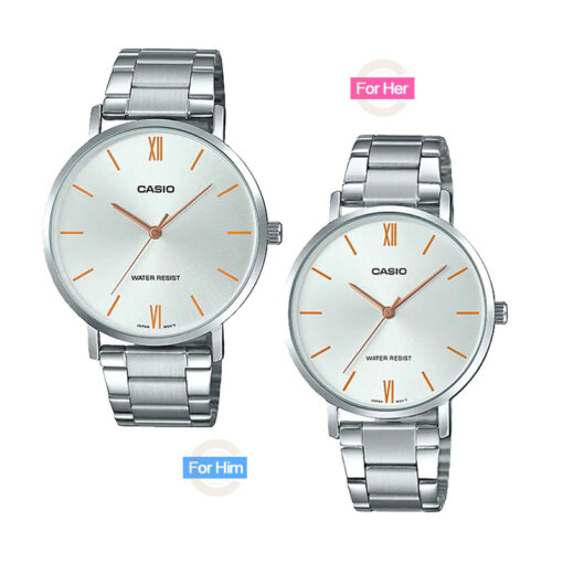 MTP-&-LTP-VT01D-7B silver dial silver stainless steel couple wrist watch