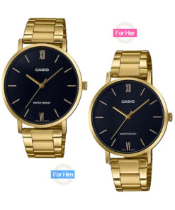 MTP-&-LTP-VT01G-1B simple black dial golden stainless steel couple gift watch