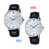 MTP-&-LTP-VT01L-7B1 silver analog dial black leather band couple wrist watch