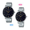 MTP-&-LTP-VT01D-1B black dial silver stainless steel couple wrist watch