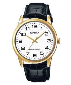 Casio MTP-V001GL-7B white numeric dial mens dress watch in black leather strap