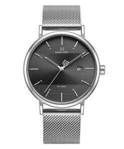 NaviForce-3008 silver mesh chain black analog dial men's wrist watch