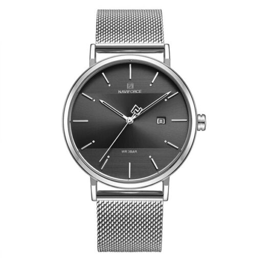 NaviForce-3008 silver mesh chain black analog dial men's wrist watch