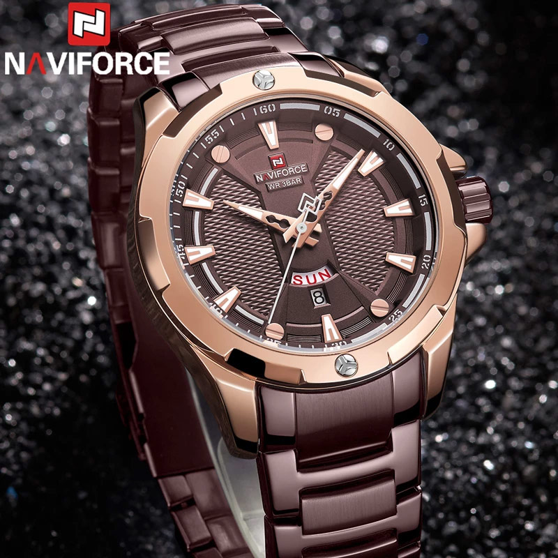NaviForce-9161 men's analog wrist watch in brown chain
