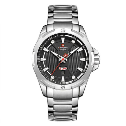 NaviForce 9161 silver stainless steel standard black dial men's dress watch