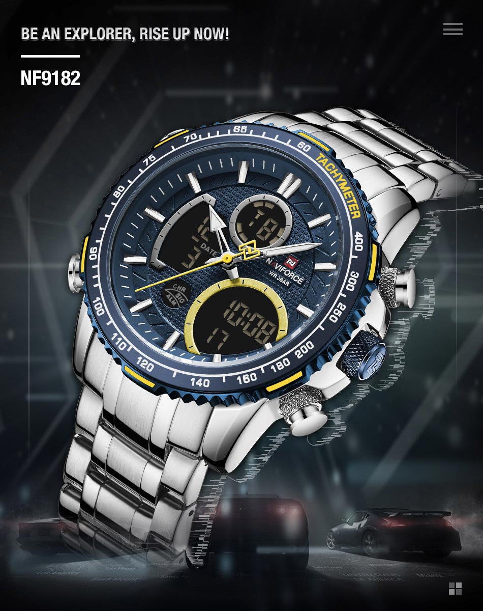 NaviForce 9182 blue analog digital dial watch