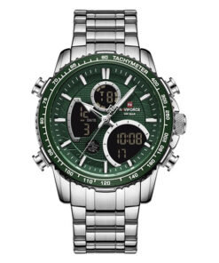 NaviForce 9182 silver stainless steel mens analog digital green dial dress wrist watch