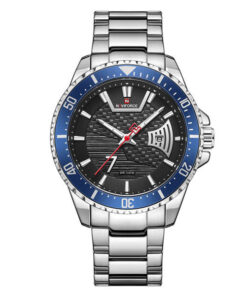 NaviForce 9191 silver stainless steel blue black analog dial men's hand watch