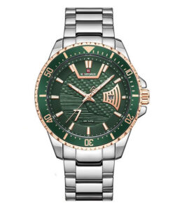 NaviForce 9191 silver stainless steel green analog dial men's luxury watch