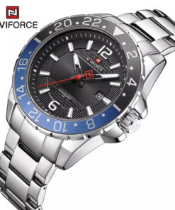 NaviForce-9192 silver steel chain black dial men's dress watch model display