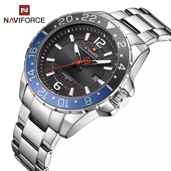NaviForce-9192 silver steel chain black dial men's dress watch model display