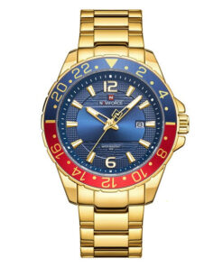 NaviForce-9192 golden stainless steel blue dial men's analog gift watch