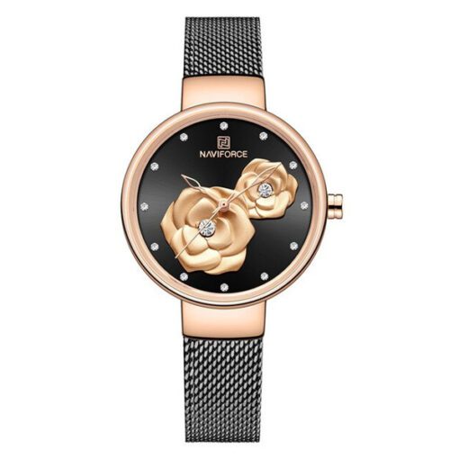 NaviForce NF5013 black mesh chain rose display dial ladies wrist watch