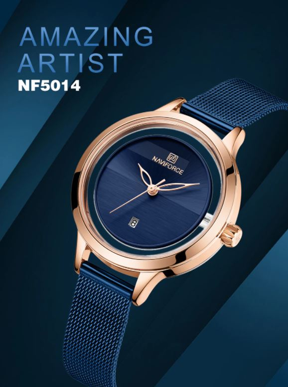 NaviForce NF5014 blue mesh chain blue dial ladies casual analog wrist watch