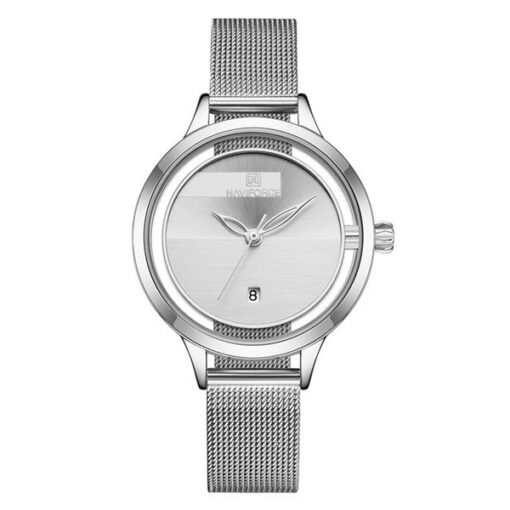 NaviForce NF5014 silver mesh chain ladies simple analog wrist watch