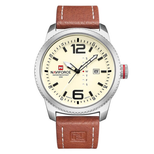 NaviForce-NF9063 brown leather strap men's analog quartz wrist watch