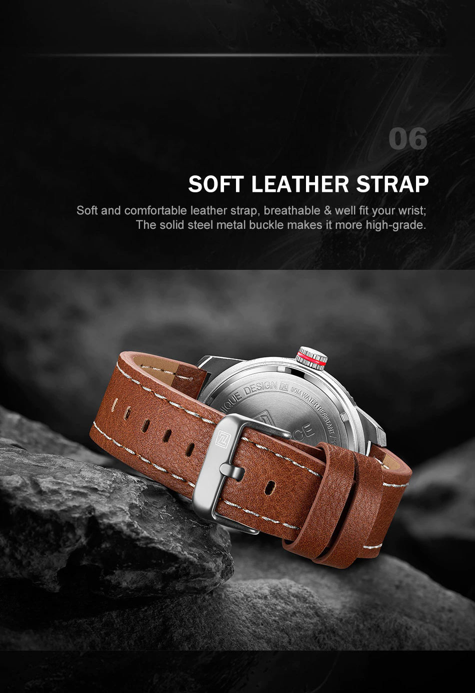 NaviForce-NF9063 soft and comfortable leather strap men's dress watch