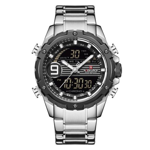 NaviForce NF9146 silver stainless steel black dual dial men's sports wrist watch