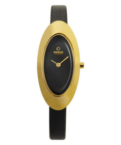 Obaku V156LXGBRB black leather strap oval shape analog dial ladies dress wrist watch