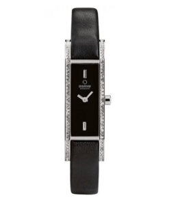 Obaku V159LEABRB blak leather strap black analog rectangle dial ladies fashion wrist watch