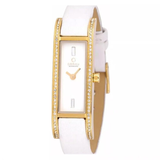 Obaku V159LEGIRW white leather strap rectangle analog white dial ladies stylish wrist watch