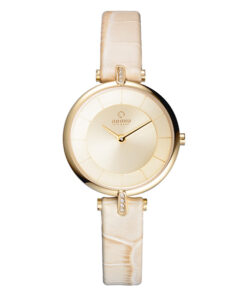 Obaku V168LEGGRX white calf leather strap golden dial ladies analog fashion wrist watch