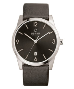 Obaku V169GDCBRB black leather strap black numeric dial men's analog wrist watch