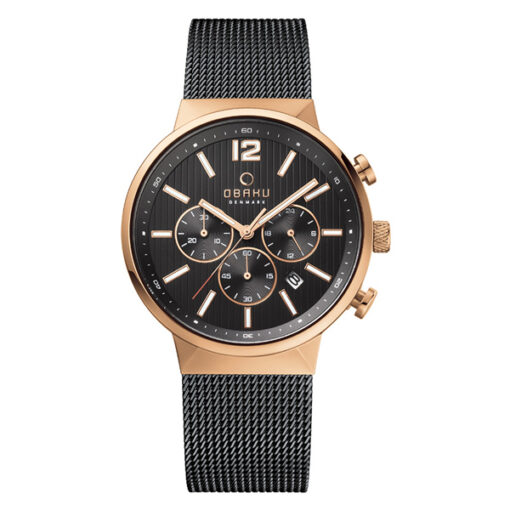 Obaku V180GCVBMB black mesh strap & dial men's chronograph sports wrist watch