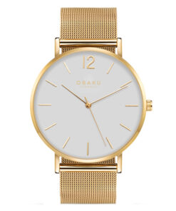 Obaku V197GXGWMG golden mesh strap white analg dial men's wrist watch