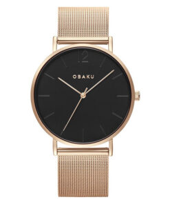 Obaku V197GXVBMV golden mesh strap black analog dial men's wrist watch