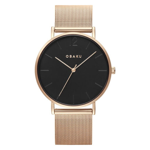 Obaku V197GXVBMV golden mesh strap black analog dial men's wrist watch