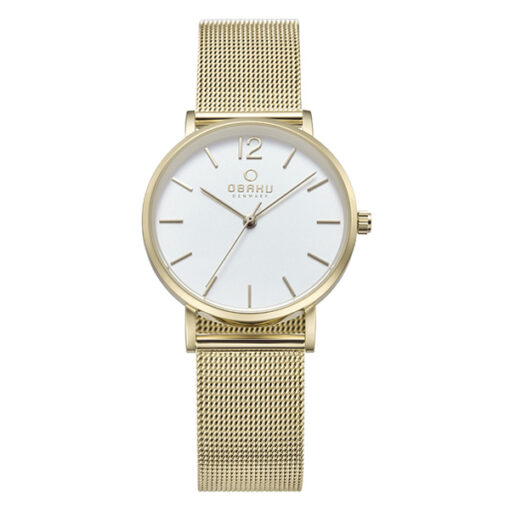 Obaku V197LXGWMG golden mesh strap white analog dial ladies gift wrist watch