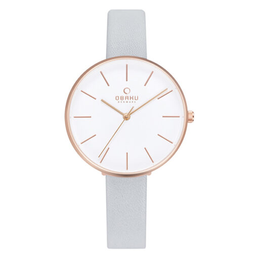 Obaku V211LXVIRL grey leather strap white analog dial ladies stylish fashion wrist watch