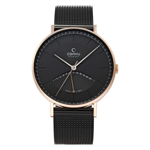 Obaku V213GUVBMB black mesh chain black analog dial with date display feature men's luxury wrist watch