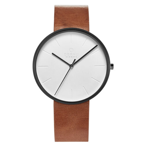 Obaku V219GXBIRZ brown leather strap white standard analog dial men's wrist watch