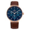 Obaku V229GMVLRN brown leather strap blue multi hand dial men's wrist watch
