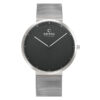 Obaku V230GXCBMC silver mesh strap black analog dial men's ultra slim case wrist watch