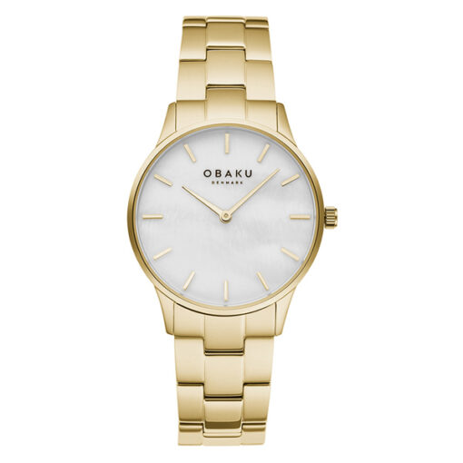 Obaku V247LXGWSG golden stainless steel ladies analog gift watch in white dial