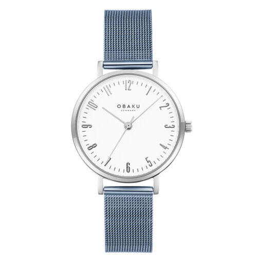Obaku V248LXCIMA blue mesh strap white analog dial ladies wrist watch