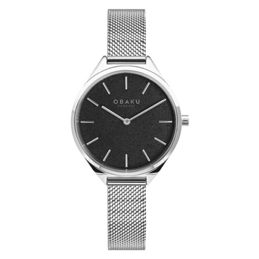 Obaku V257LHCNMC silver mesh strap plain black analog dial ladies simple wrist watch