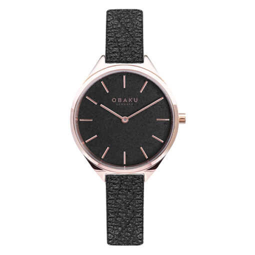 Obaku V257LHVNRB black vegan strap black analog dial ladies quartz wrist watch