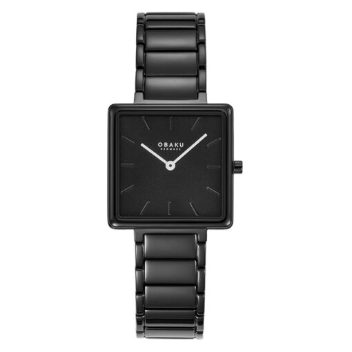 Obaku V259LXBBSB black stainless steel black analog sqaure diall ladies luxury wrist watch
