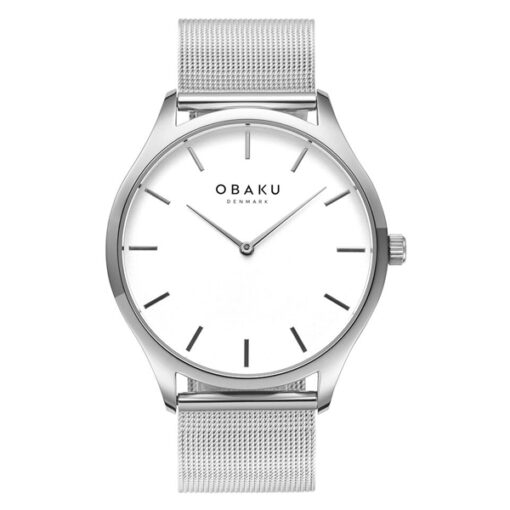 Obaku V260LXCIMC silver mesh strap white analog dial ladies dress watch