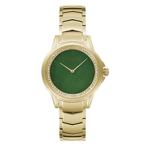 Obaku V261LEGESG golden stainless steel green dial stone engraved dial case ladies analog gift wrist watch