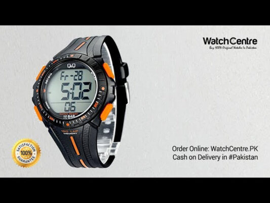 Q&Q M102J002Y mens digital sports wrist watch in black orange resin band video review cover