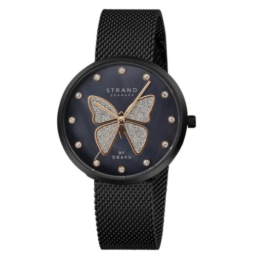 Strand S700LXBBMB-DB black mesh chain butterfly display dial ladies wrist watch