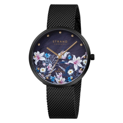 Strand S700LXBBMB-DF black mesh chain floral dial display ladies dress watch