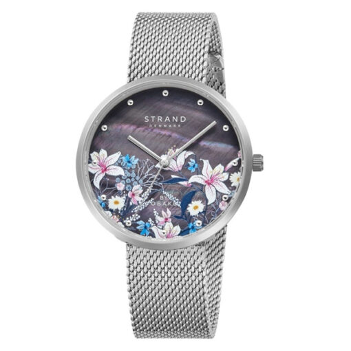 Strand S700LXCBMC-DF silver mesh strap floral printed dial ladies fashion wrist watch