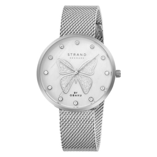 Strand S700LXCWMC-DB silver mesh chain white butterfly display dial ladies wrist watch